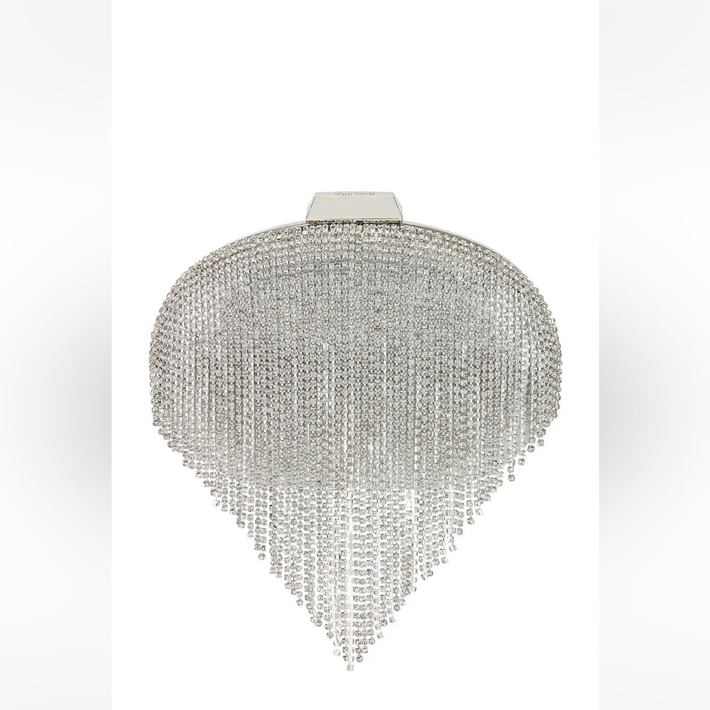 olga berg Bria Crystal Fringed Bag Silver Clutch Chain Strap